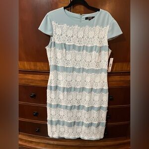 Alex Marie Chic Lace Midi Dress in Light Blue